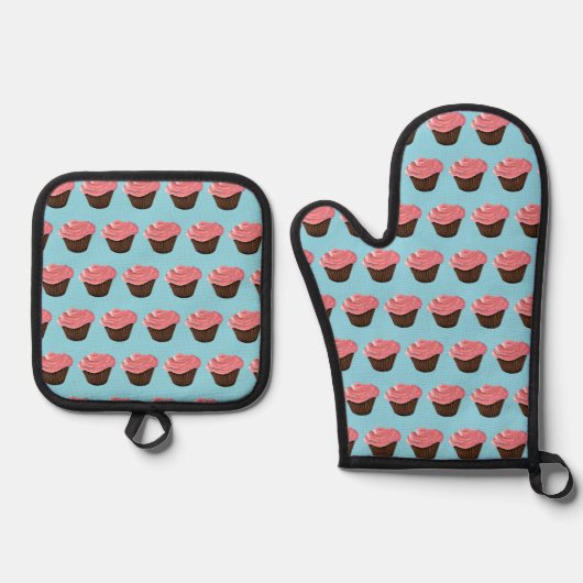 Roze Frosting Cupcake Ovenwant & Pannenlap Set (Voorkant)