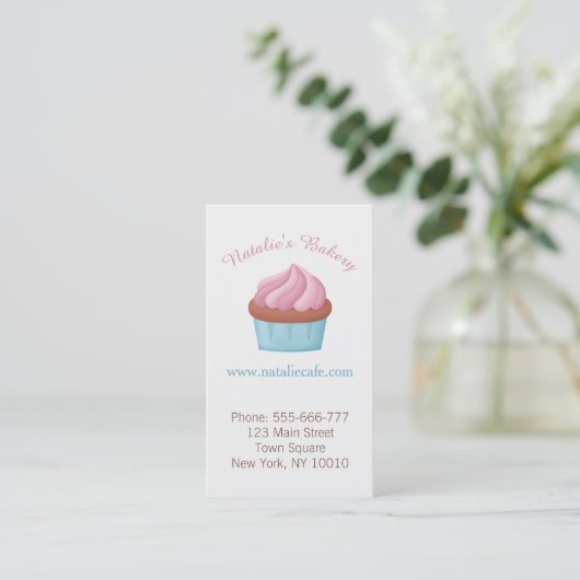 Roze Frosting Cupcake Patisserie Aquarel Visitekaartje (Staand voorkant)