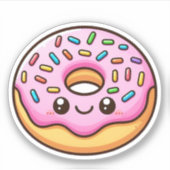 Roze Frosting Donut Custom-Cut Vinyl Stickers (Voorkant)