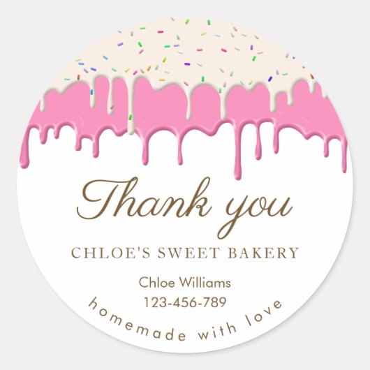 Roze Frosting Drip Baking Bedankt Ronde Sticker (Voorkant)