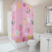 Roze Fruit & Bloemendoek – Cute Strawber Douchegordijn (In situ)