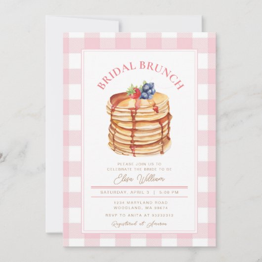 Roze Fruit Pannenkoek Vrijgezellenfeest Brunch Kaart (Voorkant)