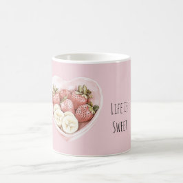 Roze fruitschaal: aardbeien & bananen koffiemok