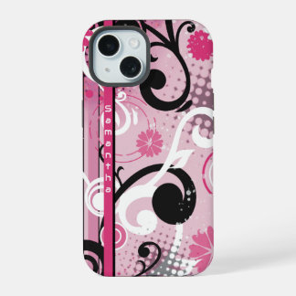 Roze Frutiger Metro Bloemmotief iPhone 15 Case