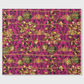 Roze Fuchsia Black Gold Floral Acanthus Gold Chain Cadeaupapier (Vlak)