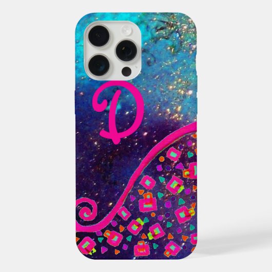 ROZE FUCHSIA BLAUW ABSTRACT DECO MONOGRAM iPhone HOESJE (Achterkant)