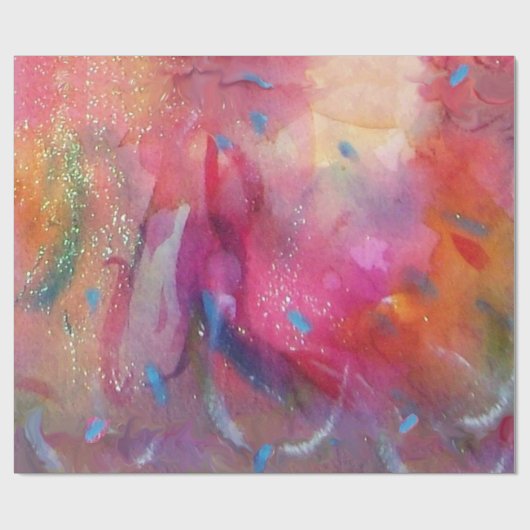 ROZE FUCHSIA BLAUW ABSTRACTE WATERVERF CADEAUPAPIER (Vlak)