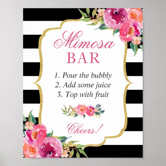 Roze Fuchsia Bloem Bruiloft Mimosa Bar Bord Poster (Voorkant)
