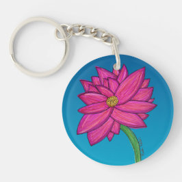 Roze Fuchsia Bloem met Blauwe achtergrond Sleutelhanger