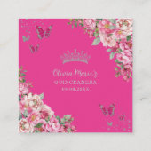Roze Fuchsia Bloem Vlinder Quinceanera QR Cadeau Informatiekaartje (Achterkant)