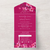 Roze Fuchsia Bloemen Kersenbloesem Bruiloft All In One Uitnodiging (Binnen)