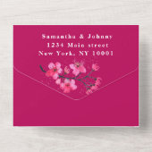 Roze Fuchsia Bloemen Kersenbloesem Bruiloft All In One Uitnodiging (Achterkant)