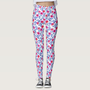 Roze Fuchsia Bloemen Watercolor Bloemrijke Stijlvo Leggings