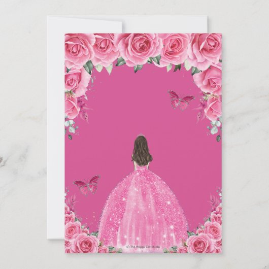 Roze Fuchsia Bloemen Zilver Quinceañera Princess X Kaart (Achterkant)