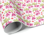 Roze Fuchsia Bloempatroon – Retro Botanisch Cadeaupapier (Rol Hoek)