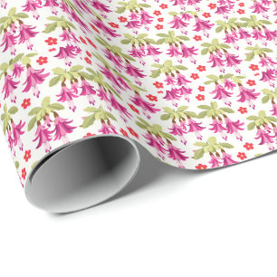 Roze Fuchsia Bloempatroon – Retro Botanisch Cadeaupapier