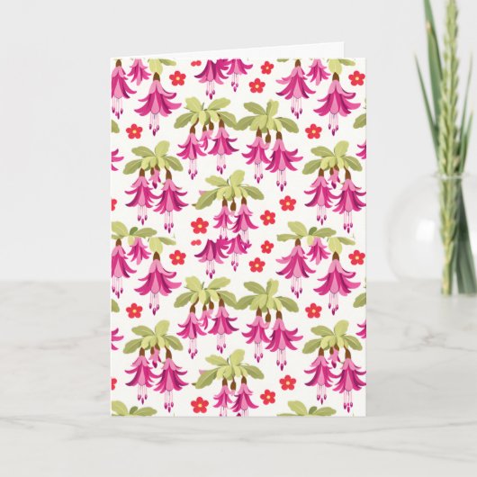 Roze Fuchsia Bloempatroon – Retro Botanisch Kaart (Voorkant)
