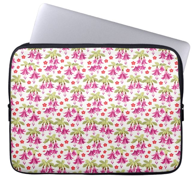 Roze Fuchsia Bloempatroon – Retro Botanisch Laptop Sleeve (Voorkant)