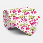 Roze Fuchsia Bloempatroon – Retro Botanisch Stropdas (Opgerold)
