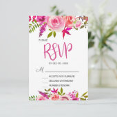 Roze Fuchsia Botanische Bloemen Bruiloft RSVP kaar (Staand voorkant)
