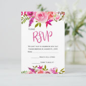 Roze Fuchsia Botanische Bloemen Bruiloft RSVP kaar (Staand voorkant)
