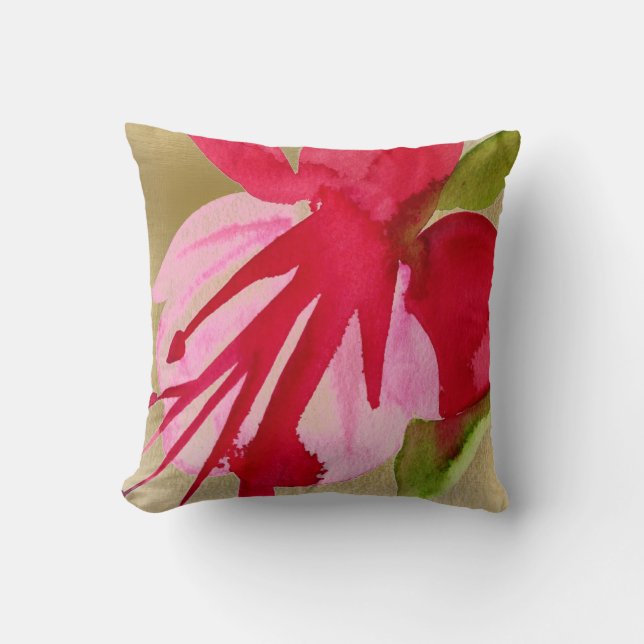 Roze Fuchsia bright pop art waterverf flower Kussen (Voorkant)