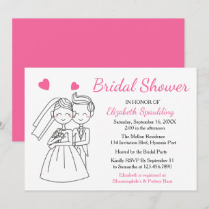 Roze Fuchsia Bruidsfeest Bruid & Bruidegom Trouwen Kaart