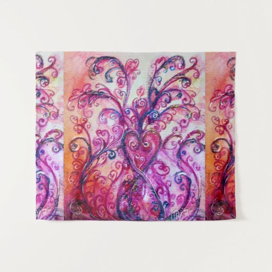 ROZE FUCHSIA DROMERIGE VERSIERINGEN MET HART WANDKLEED (Voorkant (horizontaal))