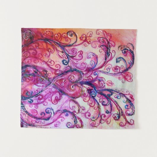 ROZE FUCHSIA DROMERIGE VERSIERINGEN MET HART WANDKLEED (Voorkant (horizontaal))