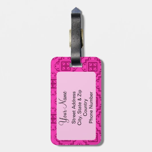 Roze Fuchsia en magenta Arabesque Moroccan Bagagelabel (Achterkant verticaal)