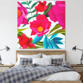 Roze fuchsia en rode bloemen canvas afdruk (Insitu (Slaapkamer))