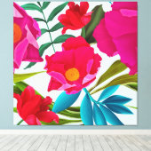Roze fuchsia en rode bloemen canvas afdruk (Insitu (Houten vloer))