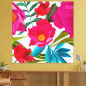 Roze fuchsia en rode bloemen canvas afdruk (Insitu (Woonkamer))
