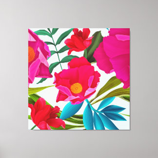 Roze fuchsia en rode bloemen canvas afdruk