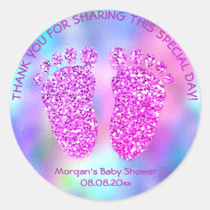 Roze Fuchsia Feet Baby shower Favor Dank je meisje Ronde Sticker
