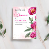 Roze Fuchsia Floral Goud Waterverf Quinceañera Save The Date