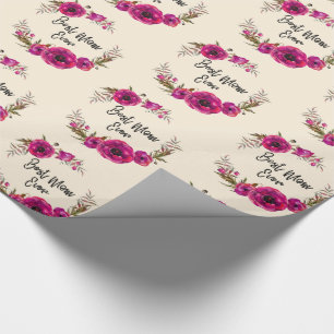 Roze Fuchsia Floral Poppies met de beste mam ooit Cadeaupapier