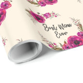 Roze Fuchsia Floral Poppies met de beste mam ooit Cadeaupapier (Rol Hoek)