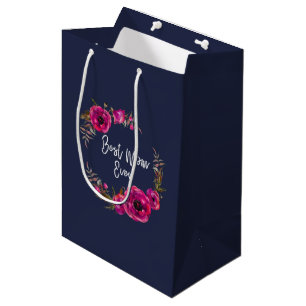 Roze Fuchsia Floral Poppies met de beste mam ooit Medium Cadeauzakje