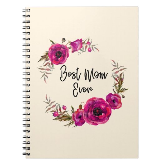 Roze Fuchsia Floral Poppies met de beste mam ooit Notitieboek (Voorkant)