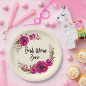 Roze Fuchsia Floral Poppies met de beste mam ooit Papieren Bordje (Feest)