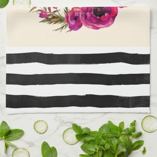 Roze Fuchsia Floral Poppies met de beste mam ooit Theedoek (Gevouwen)