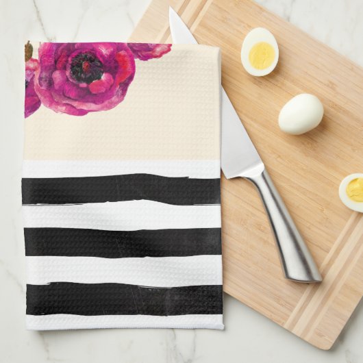 Roze Fuchsia Floral Poppies met de beste mam ooit Theedoek (Quarter Fold)