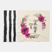 Roze Fuchsia Floral Poppies met de beste mam ooit Theedoek (Horizontaal)