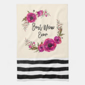 Roze Fuchsia Floral Poppies met de beste mam ooit Theedoek (Verticaal)