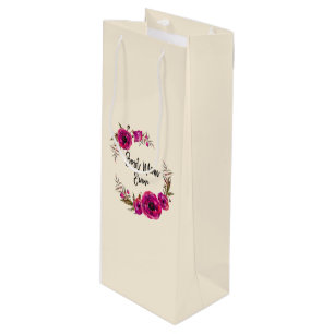 Roze Fuchsia Floral Poppies met de beste mam ooit Wijn Cadeautas
