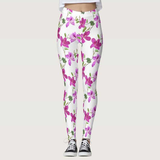 Roze/Fuchsia Floral Women's Leggings (Voorkant)