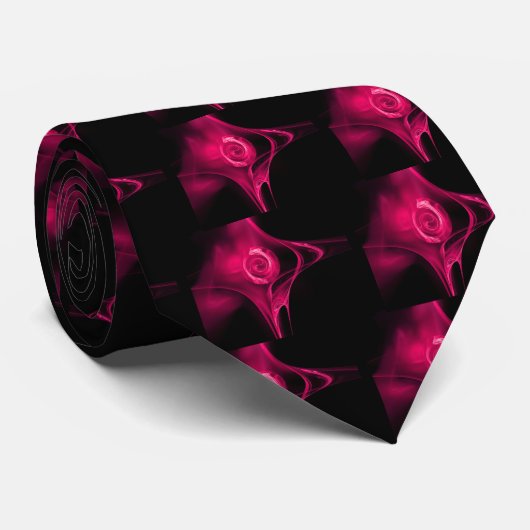 ROZE FUCHSIA FRACTAL ROOS IN ZWART PATROON STROPDAS (Opgerold)