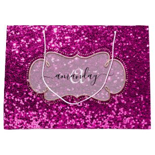 Roze Fuchsia Framed Royal Monogram Name Glitter Groot Cadeauzakje