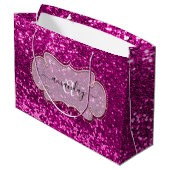 Roze Fuchsia Framed Royal Monogram Name Glitter Groot Cadeauzakje (Achterkant Gekanteld)